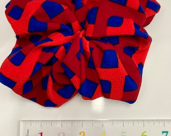 Red/blue plaid patriotic knit mega  jumbo scrunchie