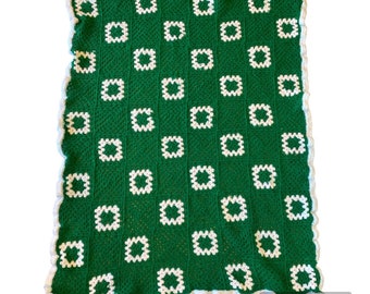 New Handmade Crochet four leaf clover blanket St. Patrick's Day Green and White