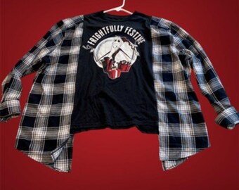 Frightfully Festive Nightmare Before Christmas t-shirt flannel upcycled