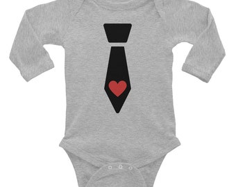 Boy's Heart Tie Valentine's Day Infant Long Sleeve Bodysuit onesie shirt