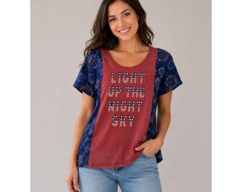 Light Up the Night Sky oversized cropped tunic shirt sleeved shirt 4th of July