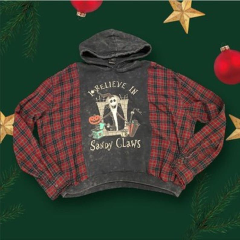 I believe in Sandy Claws Nightmare before christmas Oversized Sweatshirt Flannel zdjęcie 1