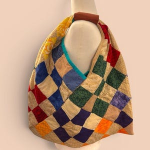 Upcycled reworked redone Colorful quilt Patchwork Shoulder Bag