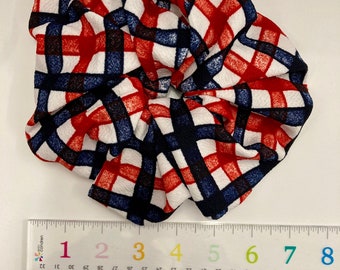 Red/white and blue plaid patriotic knit mega  jumbo scrunchie