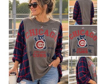 Vintage Chicago Cubs Campfire Shirt | Upcycled Tee Flannel | L/XL