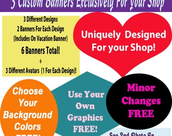 6 Custom Banners Exclusively For Your Etsy Shop, Professional Graphically Designed Etsy Shop Banner