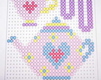 Instant Download, Perler Bead Tea Cup And Tea Pot Pattern, Perler Bead Pattern, Perler Bead, Crafts 4 Kids