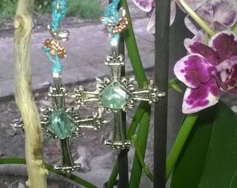 Religious Cross Spiritual Dream Catcher Earrings handmade by the Dreamcatcherman