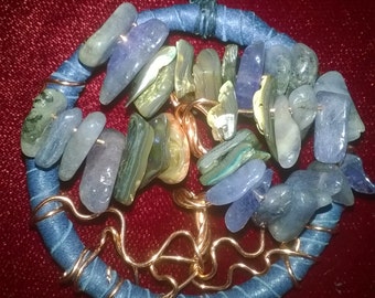 Tanzanite  Dream Catcher Necklace, 2 in ring, Tree of Life genuine Tanzanite, Abalone, Copper, Leather,  Great Birthday gift,Purpleblu