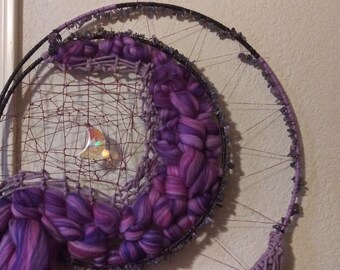 Giant Dreamcatcher has it all with hand spun yarns to Macrame with feathers galore