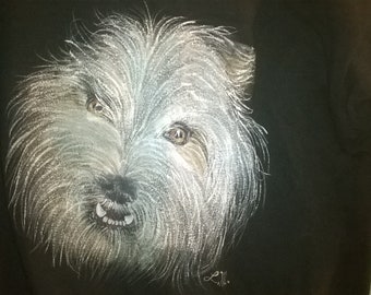 Wolf Dog Hand painted on Child's Black Cardigan Sweater