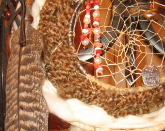 Fox Totem Large Mandala Dreamcatcher is native woven in warm brown earth tones