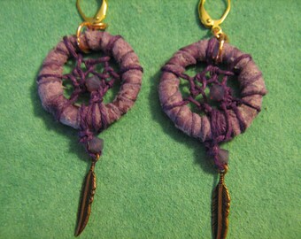 Dreamcatcher Earrings Suede Lavender  with Opal Crystal beaded beads made by the Dreamcatcherman