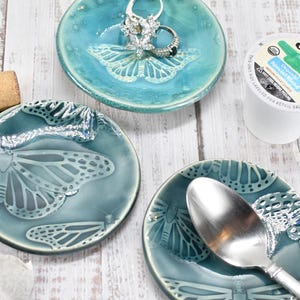 Monarch Butterfly Ceramic Small Coffee Spoon Rest, Handmade Stoneware Pottery Jewelry Trinket Dish, Bright Colors, Nature Gift for Mom