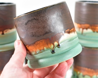 Bronze Whiskey Bourbon Tumbler, One Handmade Ceramic Pottery Scotch Barware Anniversary Gift, Groomsmen, Black, Patina Green, Turquoise