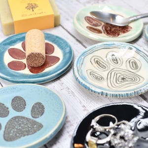 Paw Print Ceramic Small Coffee Spoon Rest, Jewelry Clay Trinket Dish, Handmade Stoneware Pottery Dog Cat Animal Lover Gift for Friend Mom