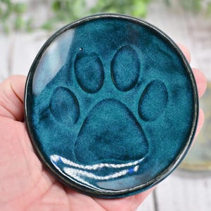 Paw Print Ceramic Small Coffee Spoon Rest, Jewelry Clay Trinket Dish, Handmade Stoneware Pottery Dog Cat Animal Lover Gift for Friend Mom