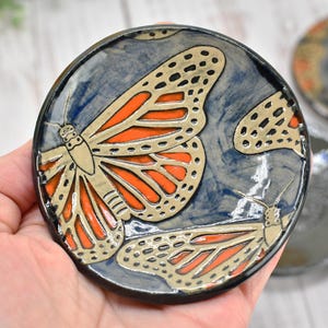 Monarch Butterfly Ceramic Small Coffee Spoon Rest, Handmade Stoneware Pottery Jewelry Trinket Dish, Bright Colors, Nature Gift for Mom