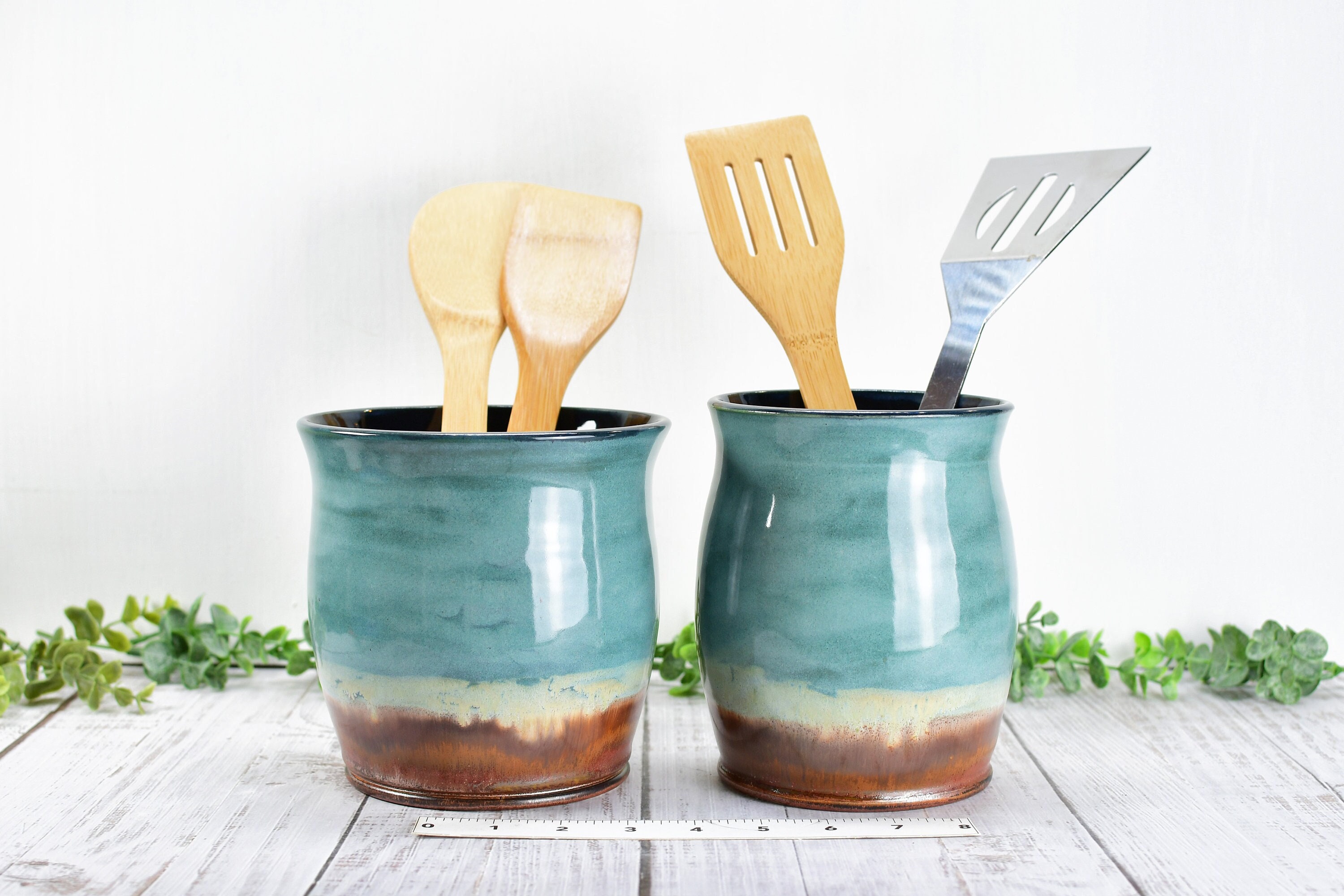 Crock Utensil Jar in Espresso Mint – Small House Pottery