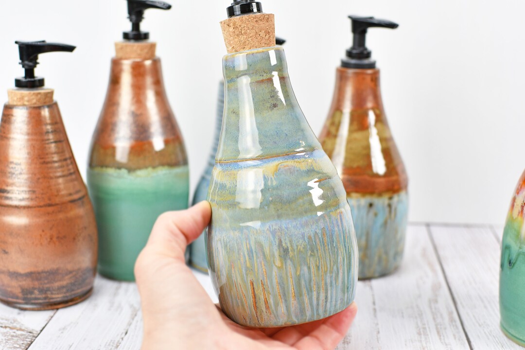 Handmade Ceramic Lotion / Soap Dispenser Stoneware Pottery in Copper