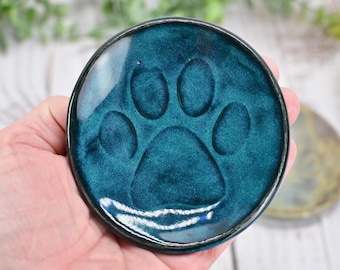 Paw Print Ceramic Small Coffee Spoon Rest, Jewelry Clay Trinket Dish, Handmade Stoneware Pottery Dog Cat Animal Lover Gift for Friend Mom
