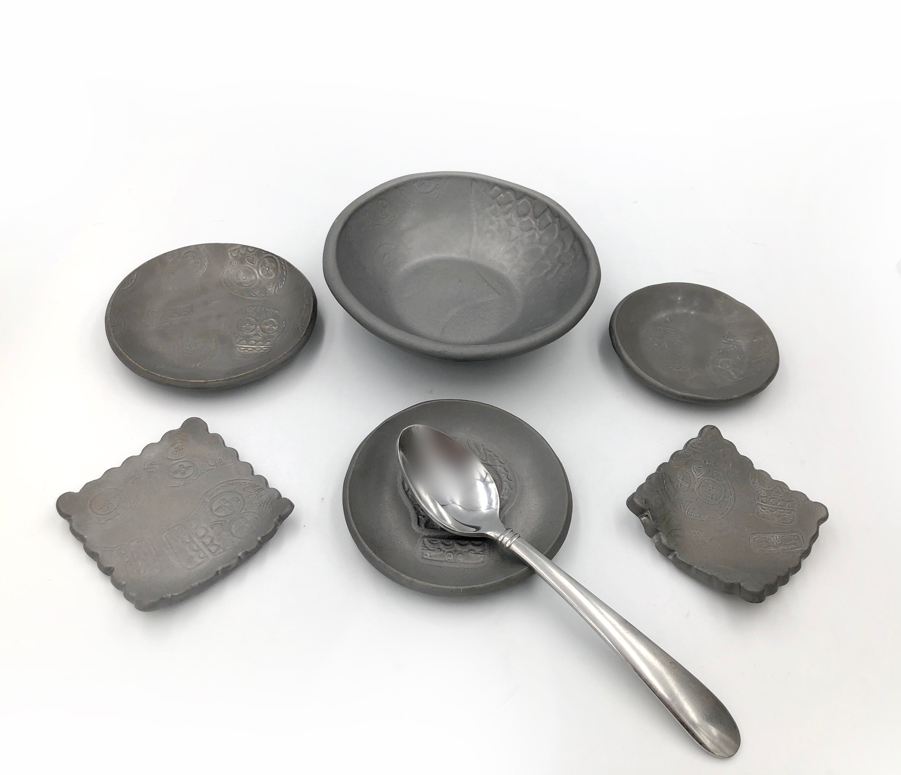 Sugar Skull Small Dish Metallic Gray Coffee Spoon Rest Bowl Etsy