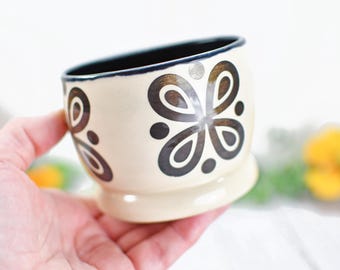 Ceramic Pottery Cup Gift, Black and White, Modern Handmade Kitchen Bath Decor, Sugar Packet Serving Cup, Cotton Swab Holder