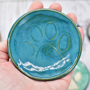 Paw Print Ceramic Small Coffee Spoon Rest, Jewelry Trinket Dish, Handmade Stoneware Pottery in Blue, Green, Teal, Brown, Black, Unique Gift