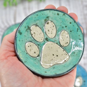 Paw Print Ceramic Small Coffee Spoon Rest, Jewelry Trinket Dish, Handmade Stoneware Pottery in Blue, Green, Teal, Brown, Black, Unique Gift