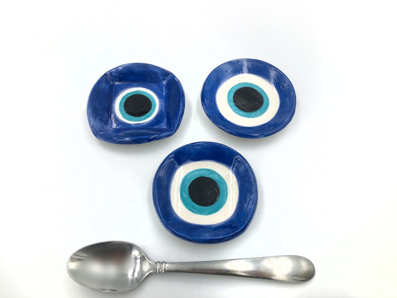 Evil Eye Pottery Dish Blue White Black Ceramic Bowl Small Etsy