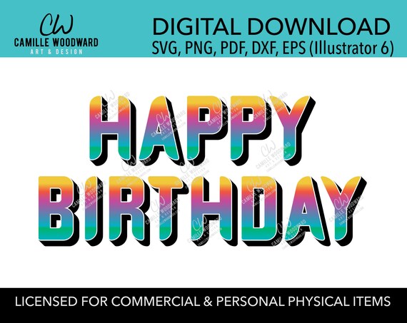 Download Happy Birthday Svg Retro Font Rainbow Birthday Svg Bright Etsy