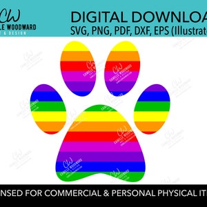 Hundepfotenabdruck Regenbogen Streifen LGBTQ, SVG, PNG - Sublimation Digital Download transparent