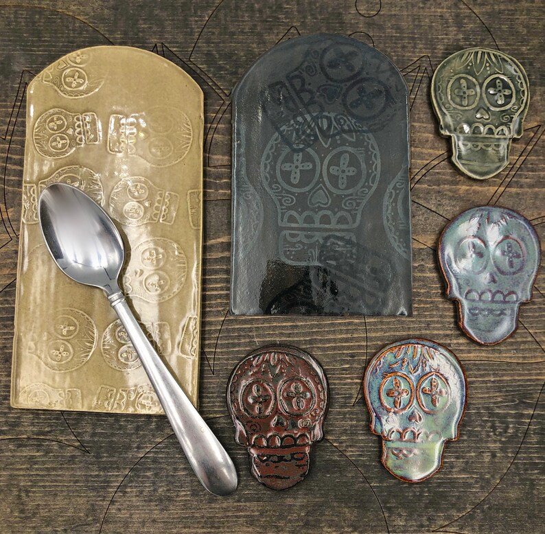 Sugar Skull Spoon Rest Stoneware Slab Day of the Dead Etsy