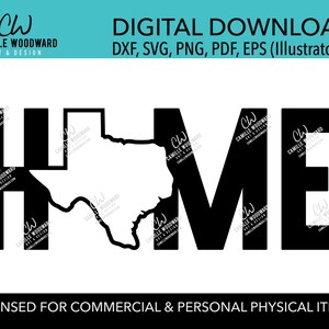 Texas Home SVG, Black and White, Texas State Outline, EPS, PNG, jpg, dxf - Sublimation Digital Download Transparent
