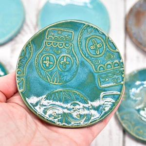 Sugar Skull Small Ceramic Coffee Spoon Rest, Handmade Stoneware Pottery, Blue, Black, Brown, Teal, Tea Bag, Ring & Trinkets, Day of The Dead