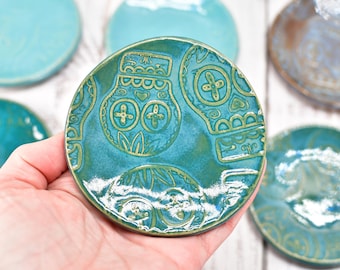 Sugar Skull Small Ceramic Coffee Spoon Rest, Handmade Stoneware Pottery, Blue, Black, Brown, Teal, Tea Bag, Ring & Trinkets, Day of The Dead