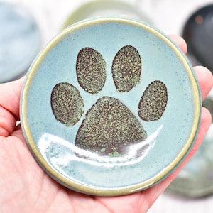 Paw Print Ceramic Small Coffee Spoon Rest, Jewelry Trinket Dish, Handmade Stoneware Pottery in Blue, Green, Teal, Brown, Black, Unique Gift