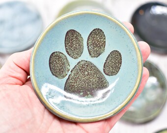 Paw Print Ceramic Small Coffee Spoon Rest, Jewelry Trinket Dish, Handmade Stoneware Pottery in Blue, Green, Teal, Brown, Black, Unique Gift