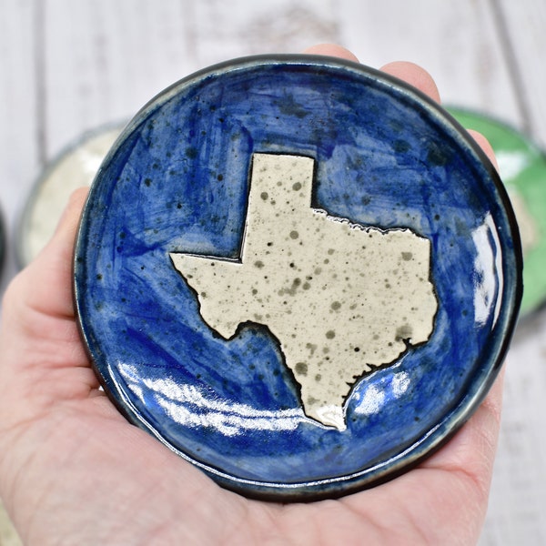 Texas Ceramic Small Coffee Spoon Rest, Handmade Jewelry Trinket Dish, Stoneware Pottery, Burnt Orange, Blue, Turquoise, Brown, Green, Black