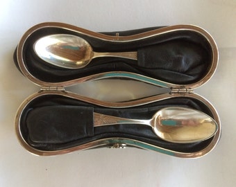 Vintage Italian Leather & Sterling Silver Case with Sterling Silver Spoons