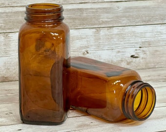 Vintage Amber Apothecary Square Glass Bottle Set