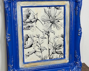 Boho Wall Art in Upcycled Royal Blue & Gold Frame