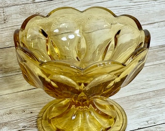 Vintage Anchor Hocking Fairfield Amber Honey Gold Glass Pedestal Dish