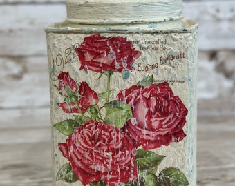 Upcycled Shabby Chic Garden Roses Tin