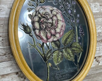 Upcycled Yellow Floral Oval Mirror
