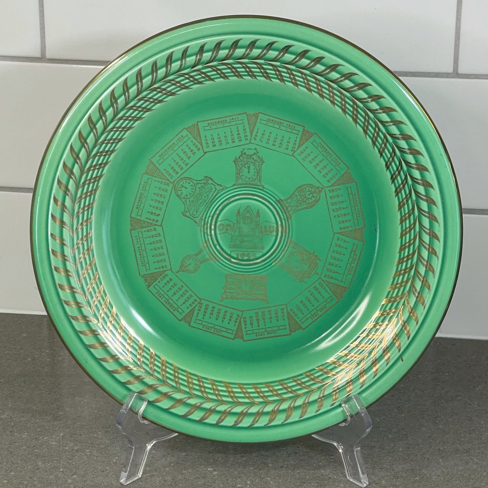 Vintage Fiestaware Green 1955 Calendar Plate Antique Etsy