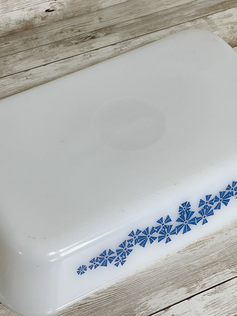 Vintage Glasbake Milk Glass Blue Snowflake Casserole Dish Etsy