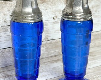 Vintage Hazel Atlas Moderntone Cobalt Blue Salt & Pepper