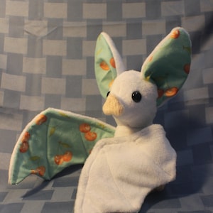 9” White Light Cherry Soft Fruit Bat Handmade Minky Plush