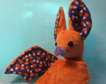 9” Orange Candy Corn Halloween Spooky Bat Handmade Minky Plush